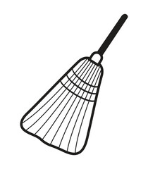 Illustration of a broom with a long handle and wide brush bristles
