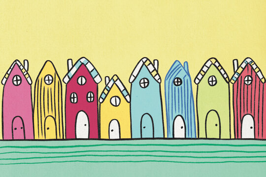 Colorful illustration of whimsical houses in a row