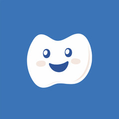 Naklejka premium Cheerful tooth character on bright blue background, promoting de