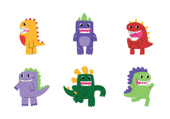 Obraz premium Set of different funny dinosaurs. Characters in linear flat style.