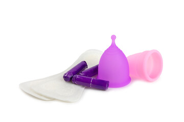 Menstrual cup isolated on white background. Concept of critical days, menstruation.feminine hygiene product. Women health concept.Premenstrual syndrome.