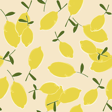 Seamless lemon pattern illustration with leaves on a light background