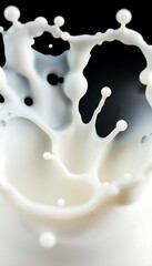 Milk splash crown frozen mid-air on black background