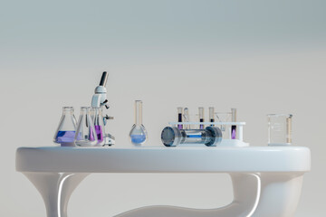 Modern laboratory setup with microscope and glassware for scientific research