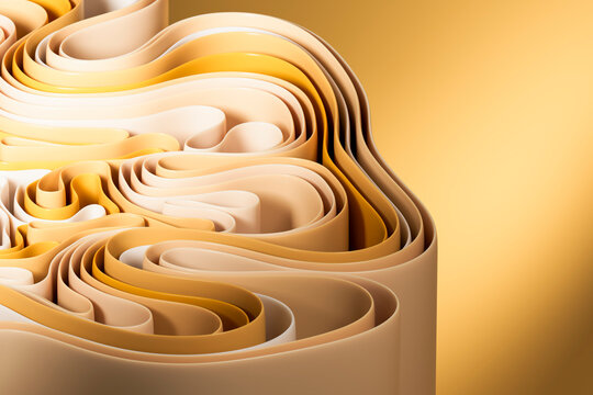 Abstract 3D design with yellow and beige curves and waves