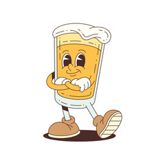 Cheerful beer mascot character in a glass with arms crossed, smiling confidently, ideal for food events, branding, or party promotions. Vector mascot illustration