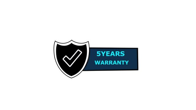 5years Warranty Badge with Shield and Checkmark, Featuring Red Banner Text, Symbolizing Guaranteed Quality and Security for Products or Services