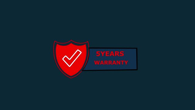 5years Warranty Badge with Shield and Checkmark, Featuring Red Banner Text, Symbolizing Guaranteed Quality and Security for Products or Services