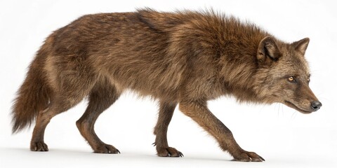Young gray wolf isolated on a white background, a majestic wild carnivore