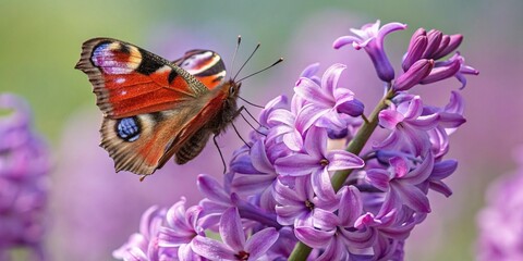 A beautiful painted lady butterfly with colorful wings rests on a vibrant flower in a summer garden