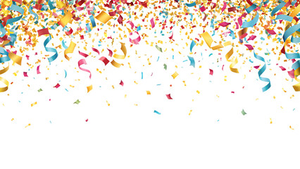 Naklejka premium Colorful confetti and ribbons falling isolated on a white background
