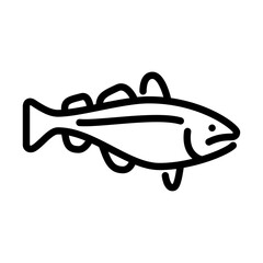 Cod outline icon. Cod fish side view black line illustration.