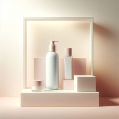 Modern podium perfect for showcasing luxury beauty products.