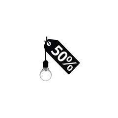 Silhouette of a discount percent tag with light bulb on white background
