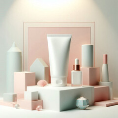 Modern podium perfect for showcasing luxury beauty products.