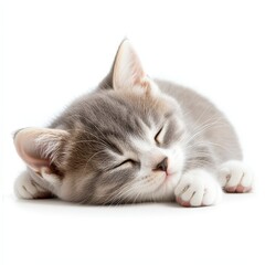 Obraz premium Adorable Grey Kitten Napping Peacefully in a State of Serene Calm and Tranquil Sleep on White Backdrop