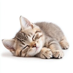 Obraz premium Adorable Kitten Dreaming Peacefully on White Background Innocence and Tranquility Expressed