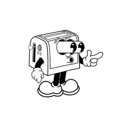 Retro character design of toaster shock outline