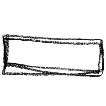 Handrawn crayon doodle, rectangle frame, scribble line isolated png, black crayon abstract shape