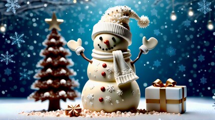 snowman and christmas tree
