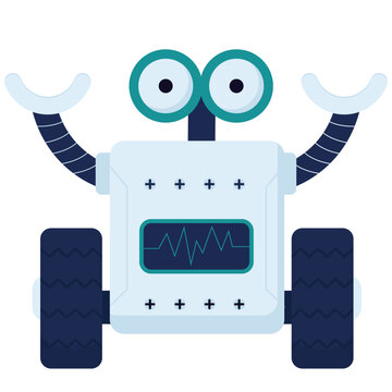 Robotic Element. Vector illustration of A playful cartoon robot with wheels and expressive eyes designed for entertainment or education. Isolated on background