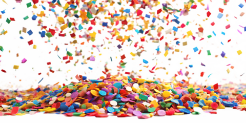 Colorful confetti pile falling isolated on white background isolated on a white background