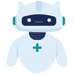Robotic Element. Vector illustration of A cute robot with a medical cross on its chest designed for healthcare assistance. Isolated on background