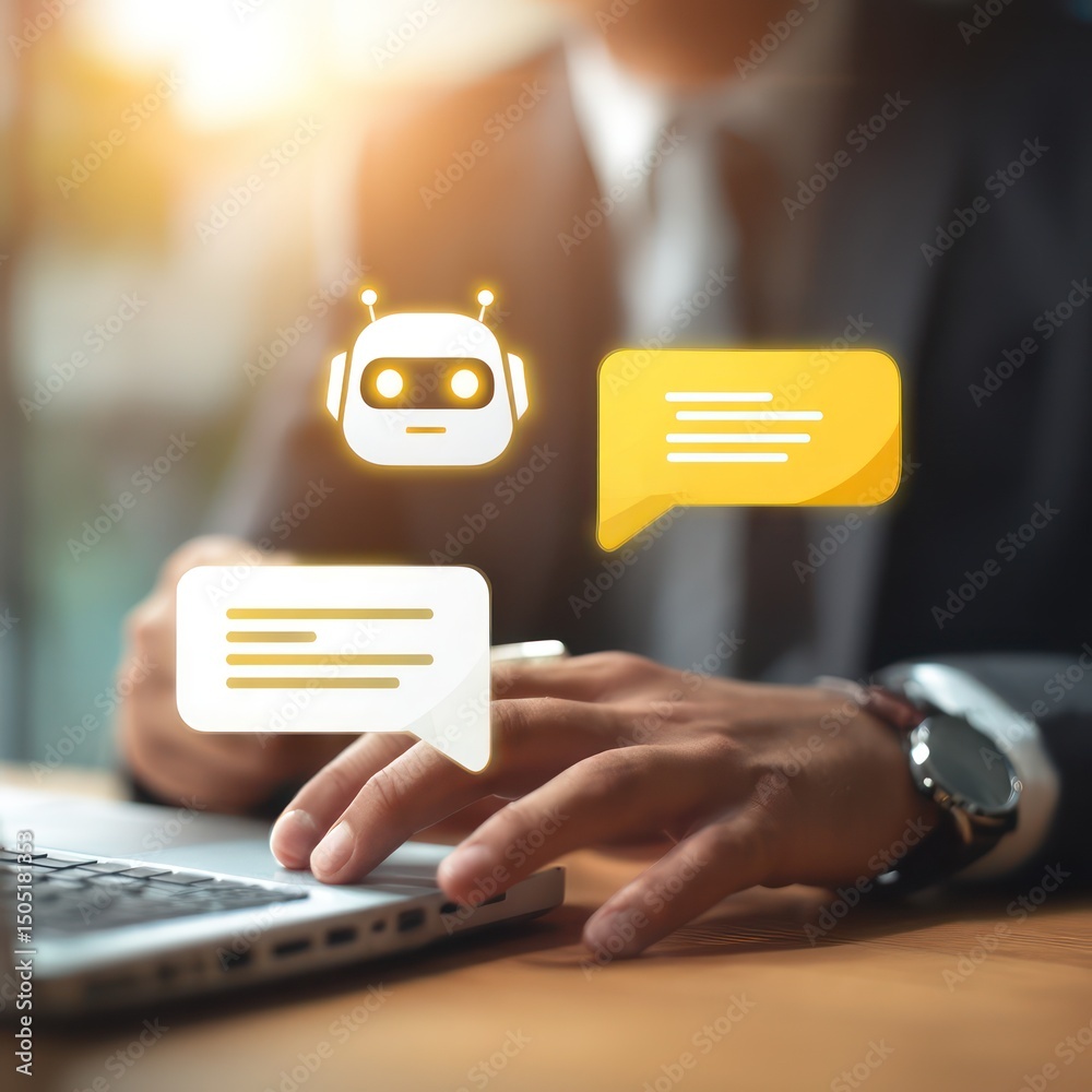 Poster ai-driven customer service bots offering real-time support and managing inquiries in digital spaces.