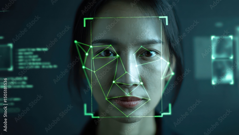 Poster digital identity verification powered by ai facial recognition, securing access across platforms.