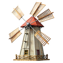 Wooden Windmill: Post Mill, Rural Landscape, Renewable Energy
