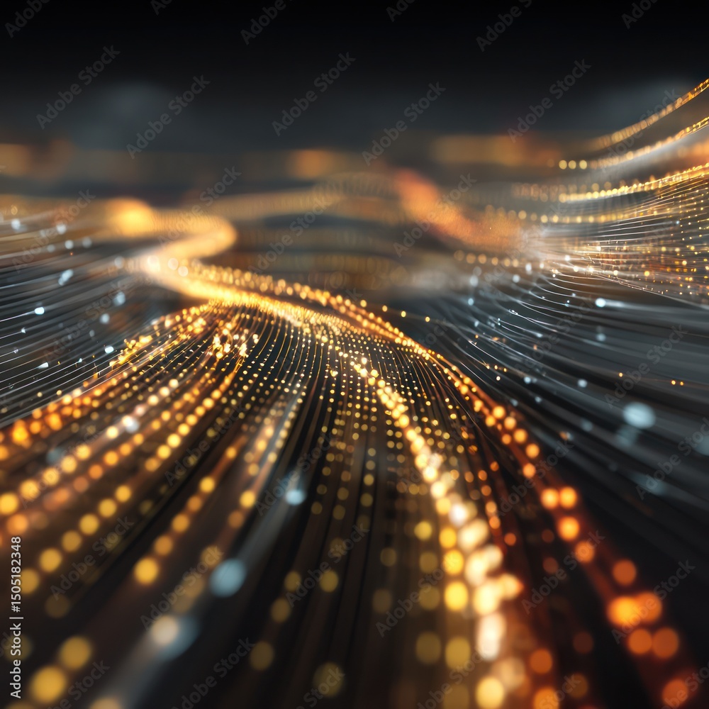 Poster glowing abstract data streams interwoven with digital grids, creating a vibrant tech environment.