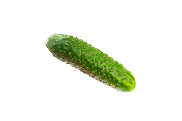 Cucumber isolated on white background. Slice of cucumber on white background. Fresh organic green cucumbers. Vegan. Ingredient for salad. Farm vegetables.