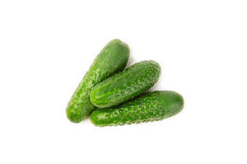 Cucumber isolated on white background. Slice of cucumber on white background. Fresh organic green cucumbers. Vegan. Ingredient for salad. Farm vegetables.