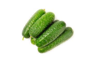 Cucumber isolated on white background. Slice of cucumber on white background. Fresh organic green cucumbers. Vegan. Ingredient for salad. Farm vegetables.