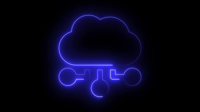Glowing neon cloud computing icon isolated on black background. HD Video 