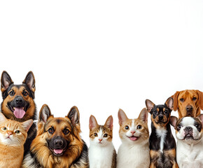 Obraz premium Cute group of puppies and dogs, isolated on white background, with chihuahuas, cats, and other purebred pets