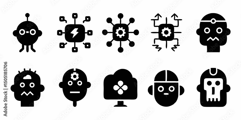 Poster simple artificial intelligence icons machine learning data