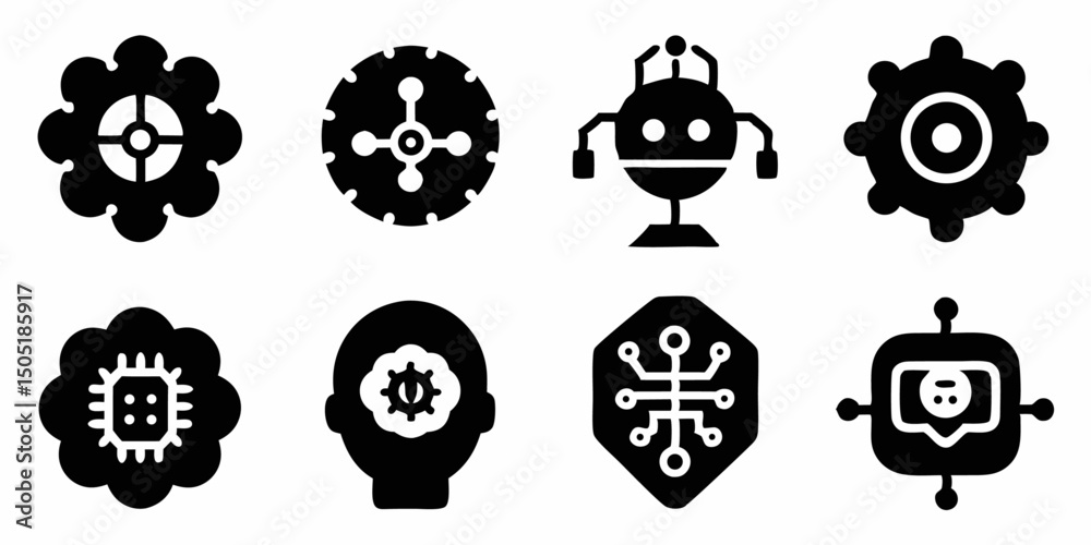 Poster simple artificial intelligence icons machine learning data and network symbols