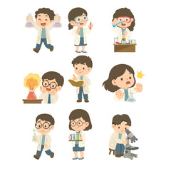 Scientists characters cartoon flat set
