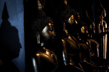 Group of Buddha Statues in Dark Shadow