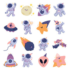Doodle Flat Astronaut Smilling Moon Cake Birthday Outerspace
