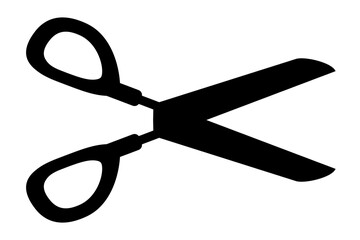 Scissors logo icon silhouette. Simple silhouette of open scissors. Scissors black icon. Stock vector illustration isolated on white background.