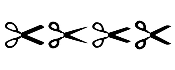 Simple silhouette of open scissors. Scissors icon set. Scissors logo icon. Stock vector illustration isolated on white background.