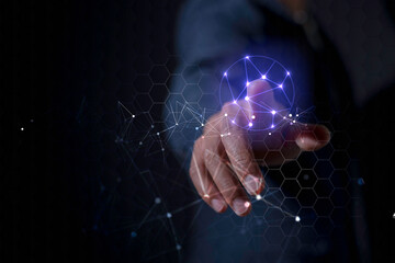 future network concept Hand touching the Metaverse Universe, A Conceptual Shift in Digital...