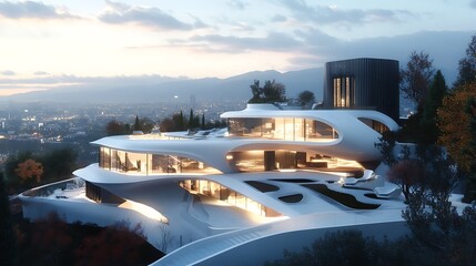 Illuminated skyscraper over night city skyline scene high resolution picture