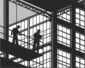 Construction workers silhouette illustration vector image for architecture design and building project planning