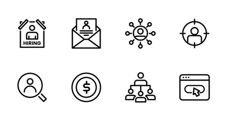 Hiring Process Line Icons. Recruitment, Job Application, Interview, Candidate Selection Vector Set