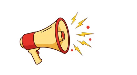 Red plastic 3D megaphone loudspeaker with a speaker icon on a white background symbolizing business and sound