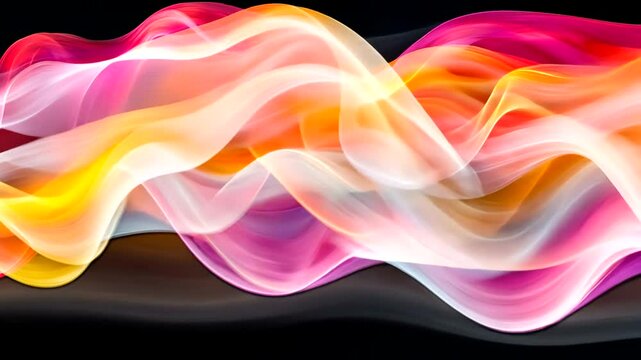 Abstract waves of color flow and undulate across a dark background, creating a vibrant and energetic composition