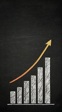 Chalk drawing of rising bar graph on blackboard, visualizing basic Growth Trend and Rising to Success in stock chart and graph understanding